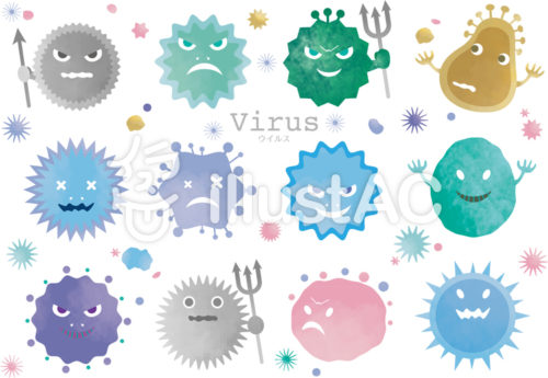 水彩タッチで描かれたウイルスのイラスト